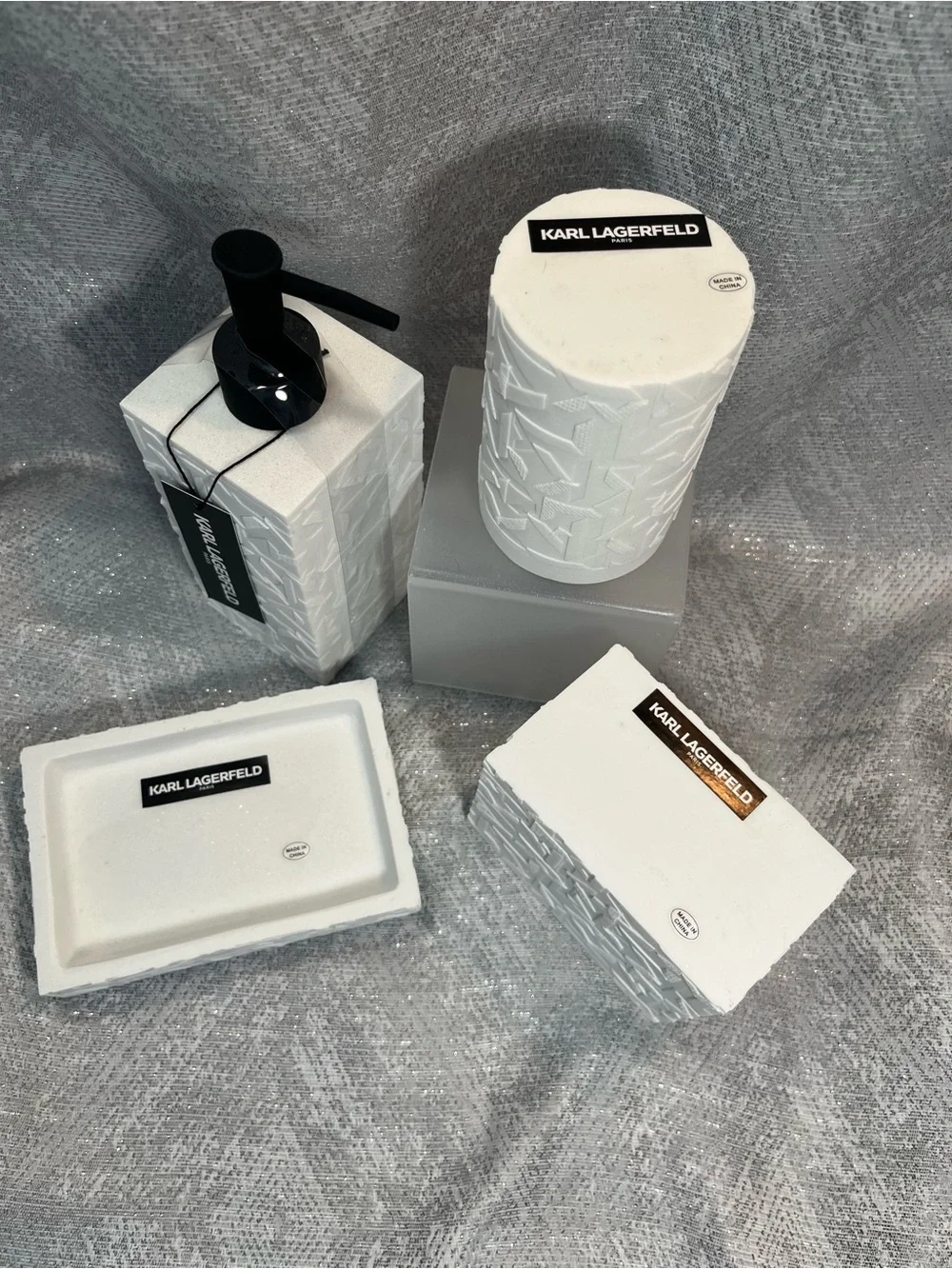 Karl Lagerfeld White Textured Bath Vanity Set
